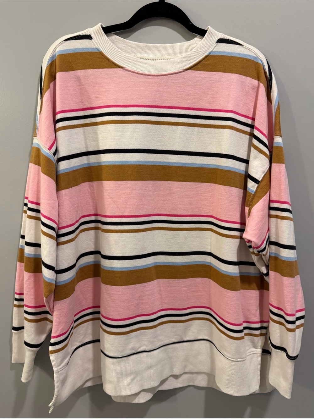 Crown & Ivy Striped Colorful Crewneck Sweatshirt Size XL Cream Pink Multi
